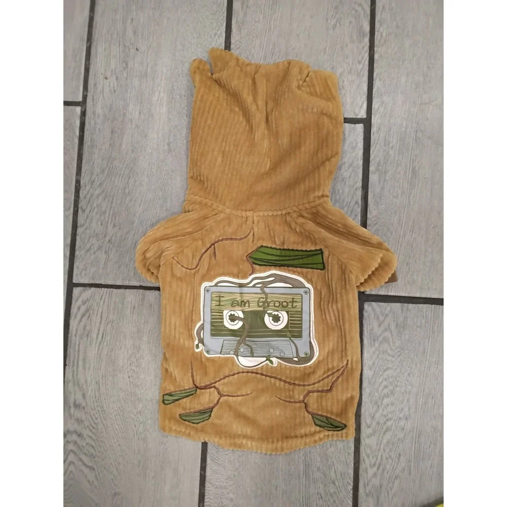 Marvel Guardians of the Galaxy Groot Dog‎ Hoodie Brown Corduroy Small I Am Groot
